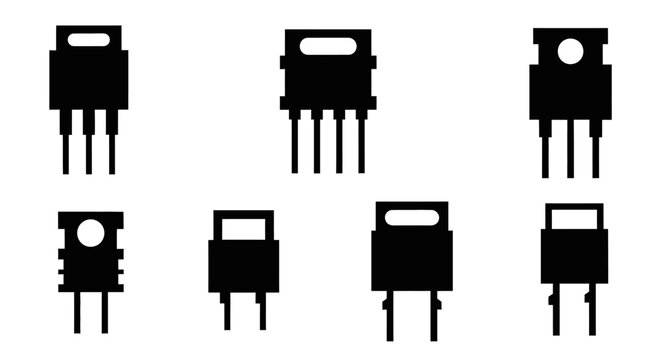 Electronic transistor and semiconductor hardware icons.