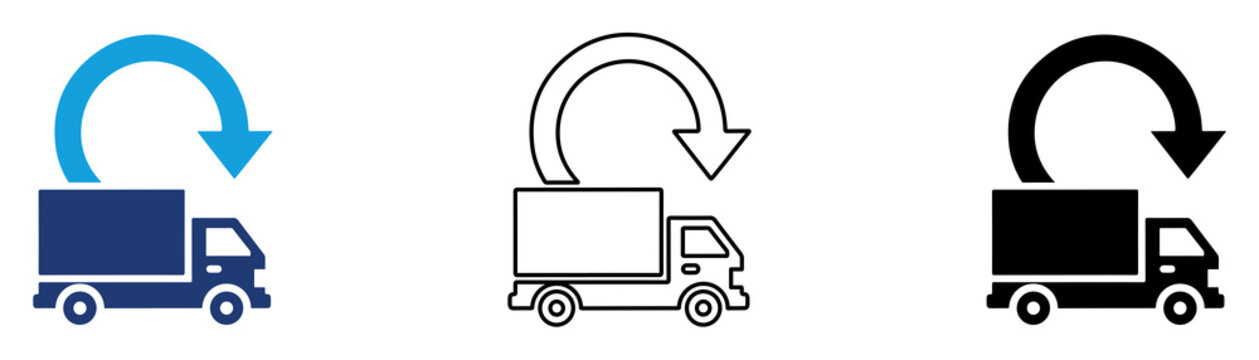 Multicolor Delivery Return Icon Set with Filled and Outline Styles for Parcel Return Reverse Logistics Courier Service and Shipment Management Isolated on Transparent Background