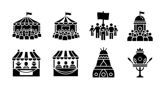 Public venue and social gathering icon set.