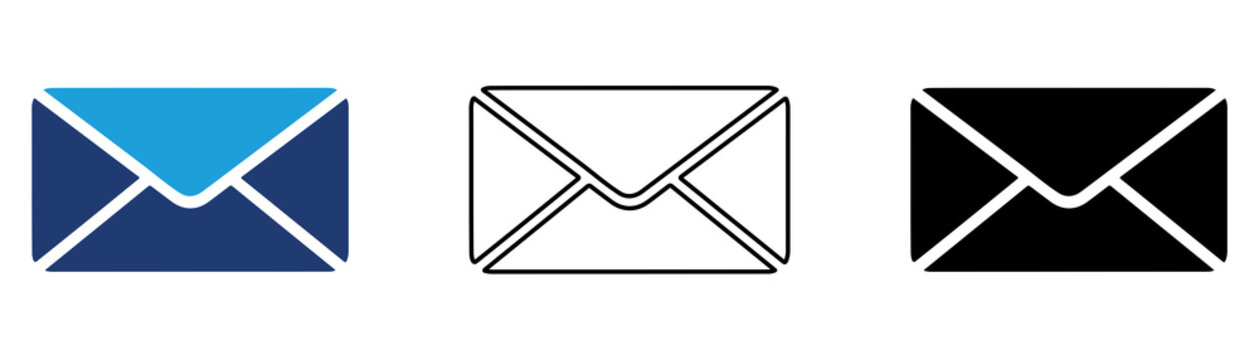 Multicolor Mail Envelope Icon Set with Filled and Outline Styles for Email Communication Message Postal Service and Business Correspondence Isolated on Transparent Background