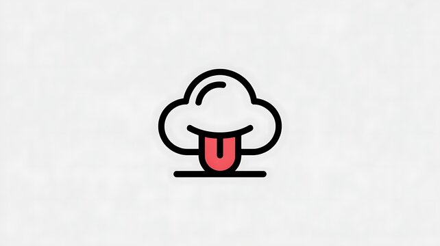 Cute cartoon cloud icon with a funny red tongue sticking out