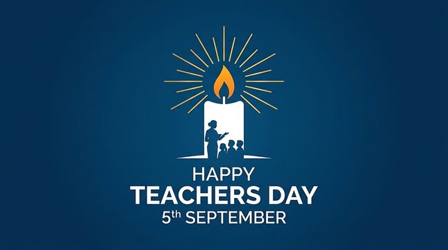 Happy teachers day celebrating educators with a candle and students illustration