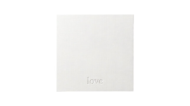 White linen textured cardstock with love word blind debossing on a transparent background
