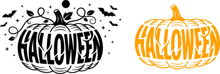Halloween pumpkin typography spooky lettering designs for fall celebrations decorations © Romman