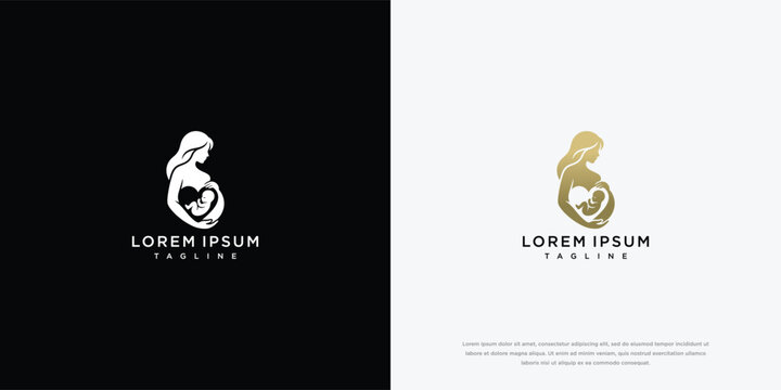Pregnant Woman with Heart and Baby Logo Design Concept