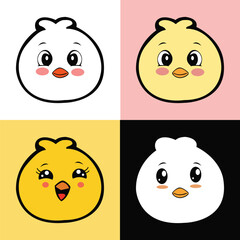 Cute cartoon baby chick characters face avatars collection vector illustration
