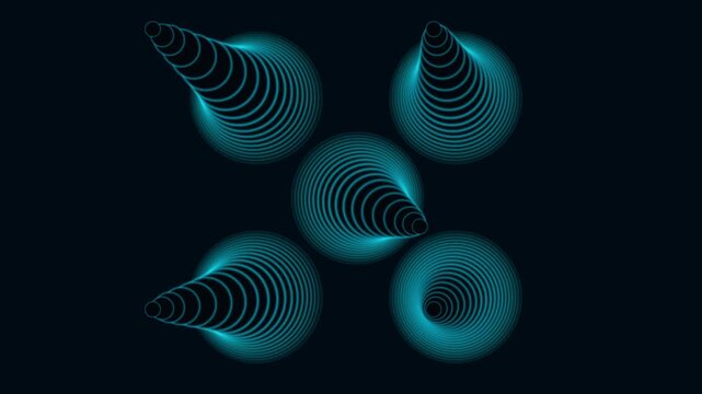 Glowing cyan concentric circles form hypnotic tunnel shapes pulsing in a symmetrical grid over a dark mode background