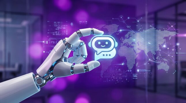 AI Chatbot Interface with Robotic Hand and Digital Technology
