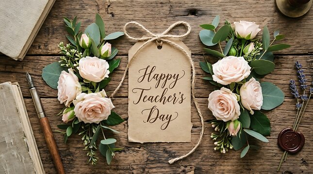 Happy teachers day card with roses appreciation for educators