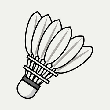 White feather shuttlecock flat vector illustration