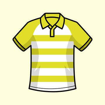 Yellow striped polo shirt flat vector illustration