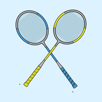 Crossed badminton rackets flat vector illustration