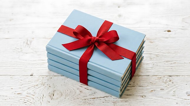 Teachers day gift stack of books with red ribbon appreciation present