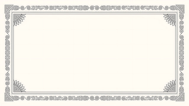 Decorative rectangular frame with intricate geometric border patterns isolated on a transparent background