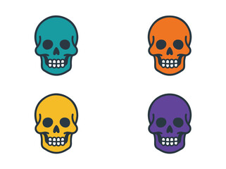 Obraz premium Four colorful cartoon skulls arranged in a grid, representing Halloween or a playful spooky theme