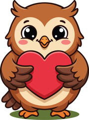 Obraz premium Cartoon Owl with Heart