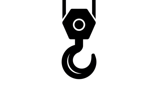 Black heavy crane hook icon for construction and lifting