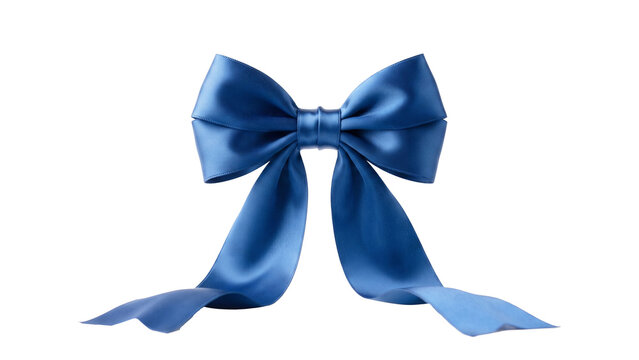 Elegant emerald Blue satin ribbon bow tied around a wide satin band, isolated on transparent background 
