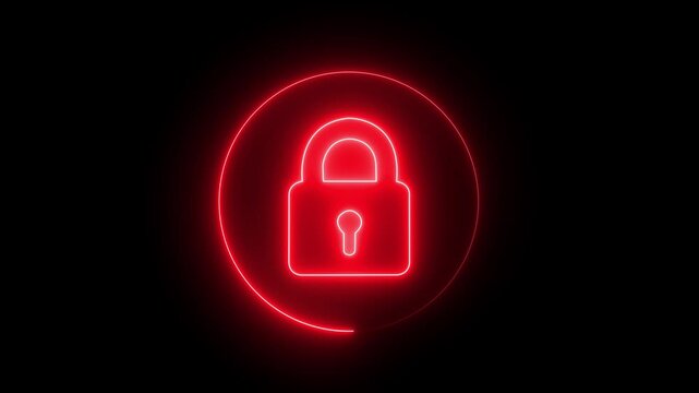 Safety, security, privacy, password icon. bright glowing neon line animation lock icon protection safety security privacy password closed animation sign symbol.4k video.
