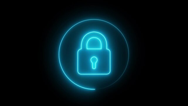 Safety, security, privacy, password icon. bright glowing neon line animation lock icon protection safety security privacy password closed animation sign symbol.4k video.