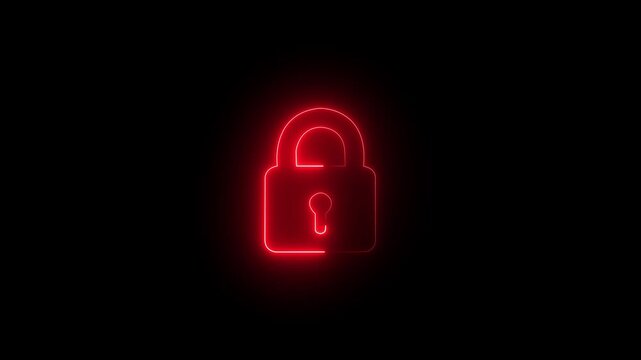 Safety, security, privacy, password icon. bright glowing neon line animation lock icon protection safety security privacy password closed animation sign symbol.4k video.