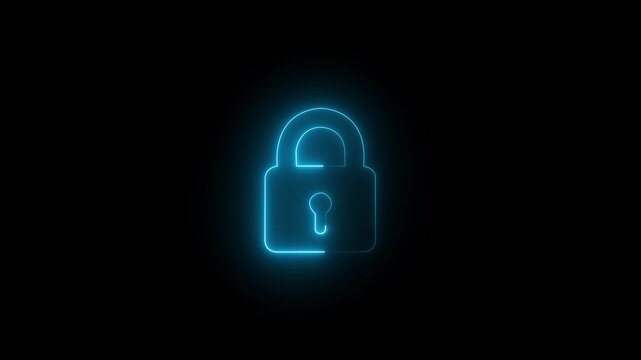 Safety, security, privacy, password icon. bright glowing neon line animation lock icon protection safety security privacy password closed animation sign symbol.4k video.