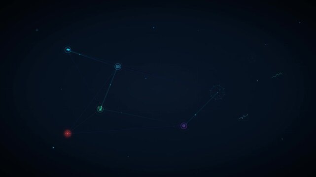 Abstract digital illustration of a cosmic star constellation glowing in the vast dark deep space night sky background