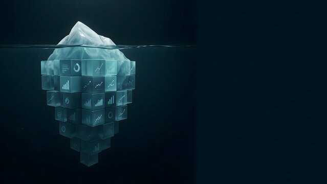 Abstract data block iceberg in dark ocean &ndash; Perfect for deep analytics, hidden potential, or tech.