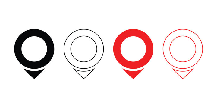 Set of four different circular location map pins and pointers, place mark vector.