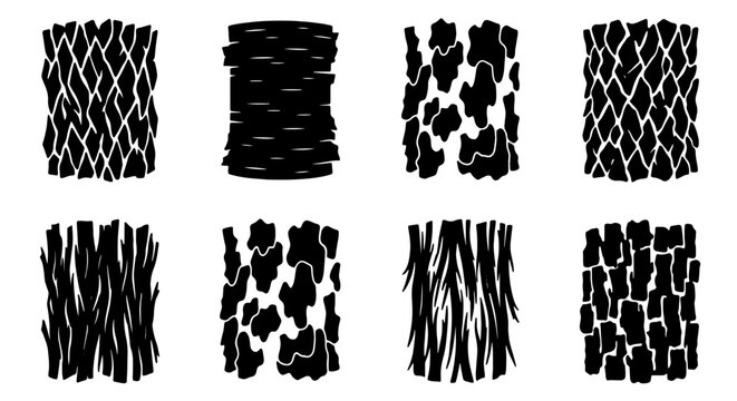 Abstract Organic Textures, Natural Surface Patterns, Rough Bark Designs, Black and White Vector Elements for Graphic Backgrounds