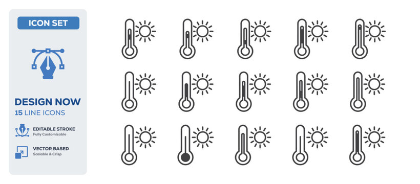 flat vector illustration line art icon bundle set design focusing on medical disease thermometers health fevers checking temperatures body measuring scales hot tools UI app
