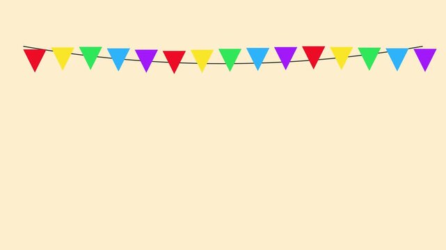 Colorful bunting flags hanging on string for party celebration and festive decoration animation 4k background