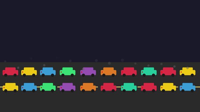 Colorful flat cars moving in traffic animation loop for urban transportation and city concept 4k flat urban