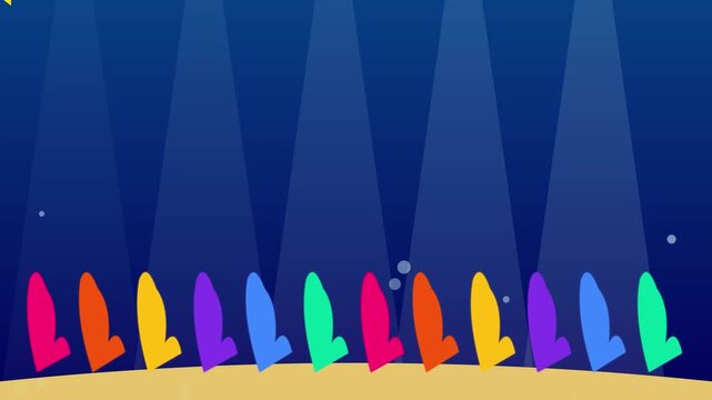 Colorful dancing abstract shapes animation with stage spotlight effects 4k