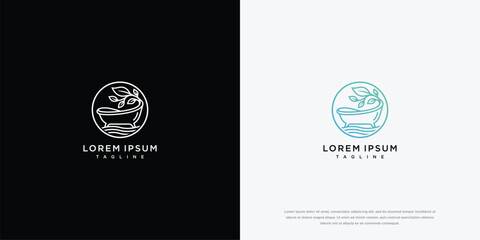 Fototapeta premium Minimalist Bathtub and Leaf Logo Design for Spa and Wellness Brands