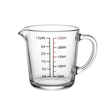 Clear glass measuring cup with metric with measurement markings cups on transparent background