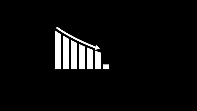 Animated of down business graph icon .business or finance concept icon ,Animated illustration of a downward statistical curve with a loss sign business graph...