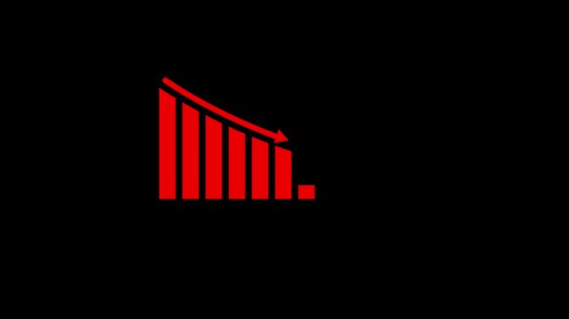 Animated of down business graph icon .business or finance concept icon ,Animated illustration of a downward statistical curve with a loss sign business graph...