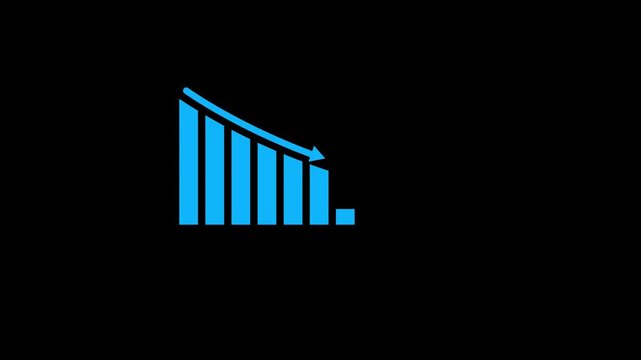 Animated of down business graph icon .business or finance concept icon ,Animated illustration of a downward statistical curve with a loss sign business graph...