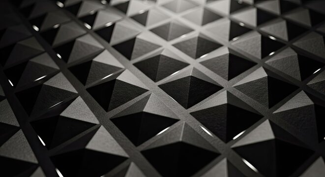 Abstract black geometric pyramid 3D pattern background.