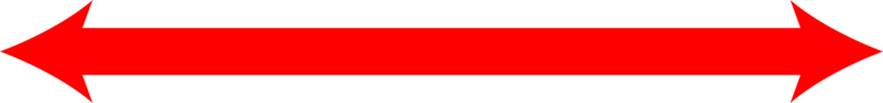 Bright red double headed arrow pointing left and right isolated on a solid white background