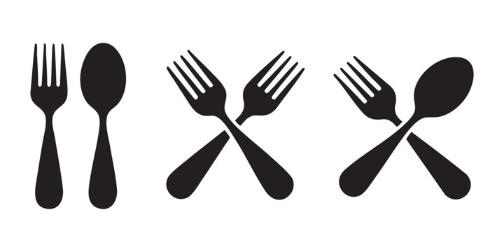 Set of kitchen cutlery vector icons. fork and spoon silhouettes. crossed forks vector illustration.