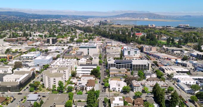 Burlingame California - Aerial Approach Over Lorton Ave Facing North on Sunny Summer Day