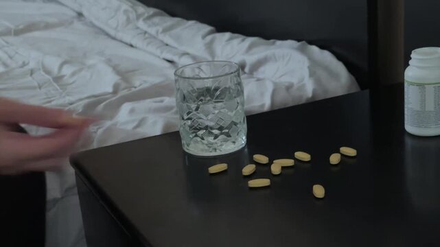 Reaching for Medicine Bottle and Water Glass