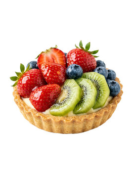 Fresh Fruit Tart with Strawberries Blueberries and Kiwi PNG Isolated on transparent background