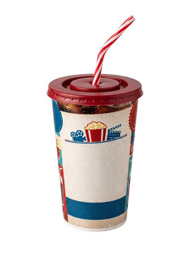 Movie Theater Soda Cup with Popcorn and Film Reel Graphics PNG Isolated on transparent background