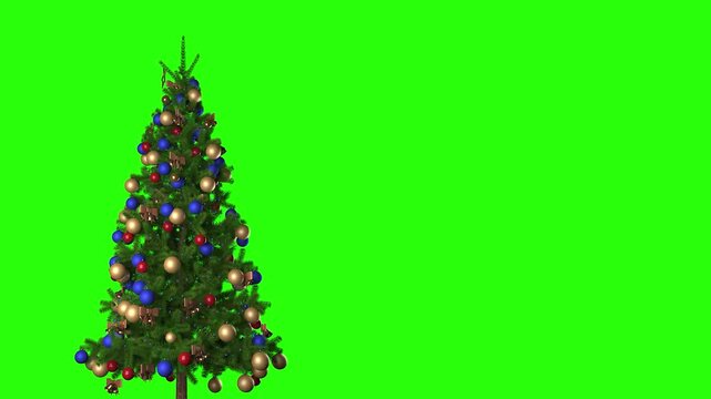 Christmas tree rotating slowly on green screen background festive holiday decoration footage video chroma key ornaments lights seasonal celebration winter