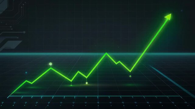 Futuristic digital graph showing sharp upward growth with green glowing line in modern technology style
