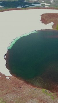 Vertical Aerial View of Volcanic Crater Lake