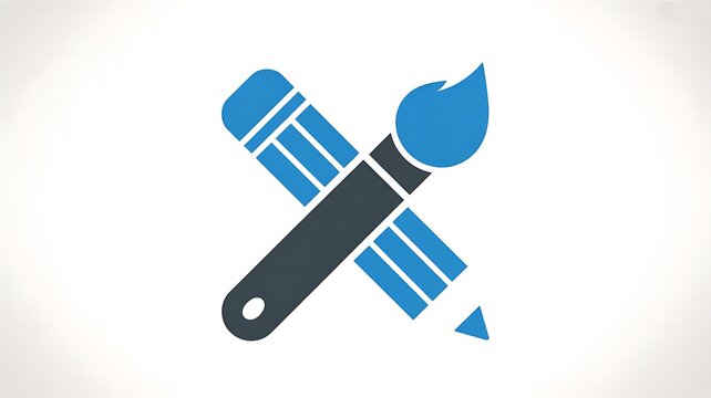 Pencil and paint brush crossed icon for creative design